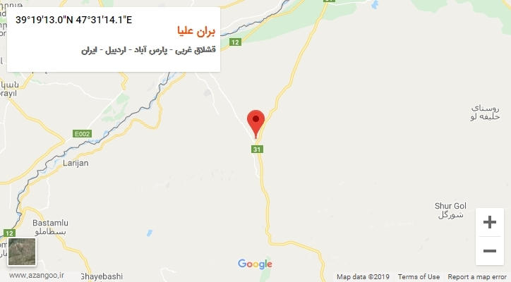 روستای بران علیا بر روی نقشه