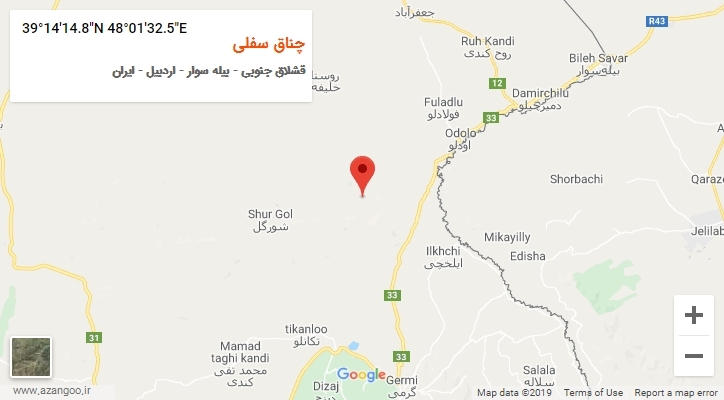 روستای چناق سفلی بر روی نقشه