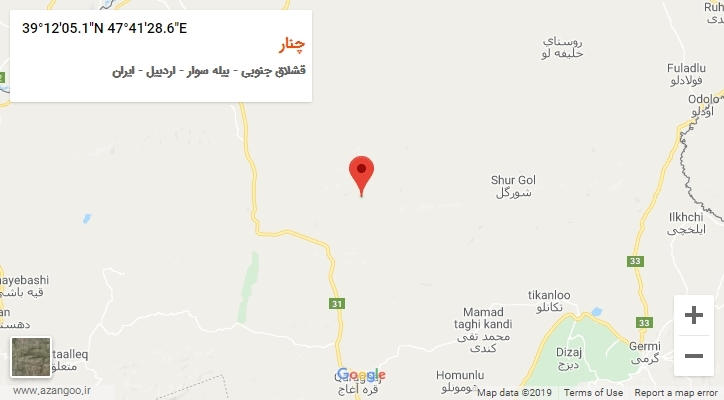 روستای چنار بر روی نقشه