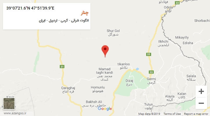 روستای چنار بر روی نقشه