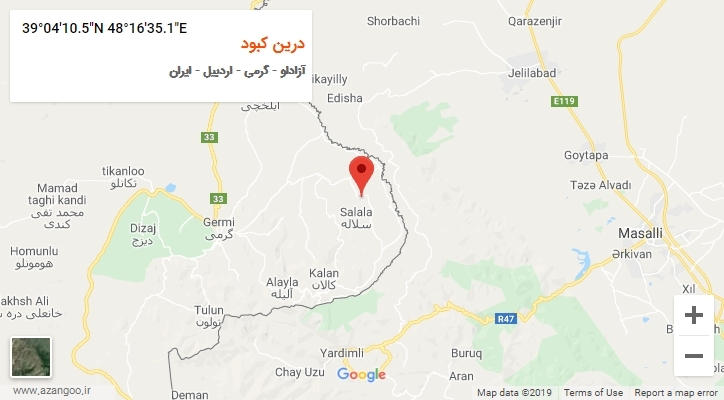 روستای درین کبود بر روی نقشه