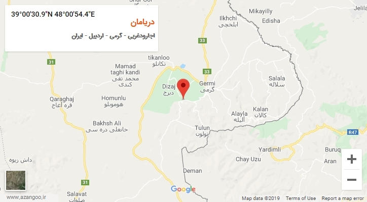 روستای دریامان بر روی نقشه