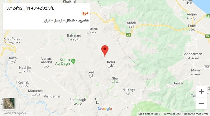 روستای درو بر روی نقشه