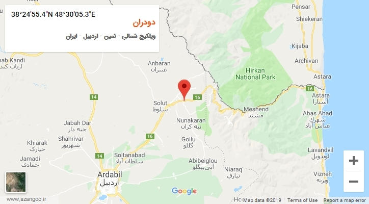 روستای دودران بر روی نقشه