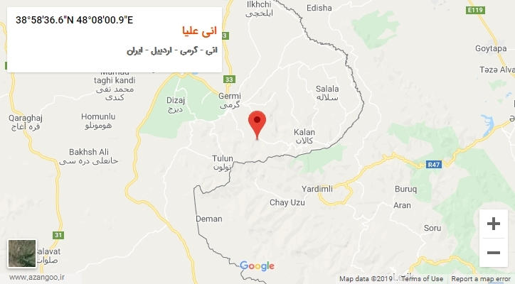 روستای انی علیا بر روی نقشه