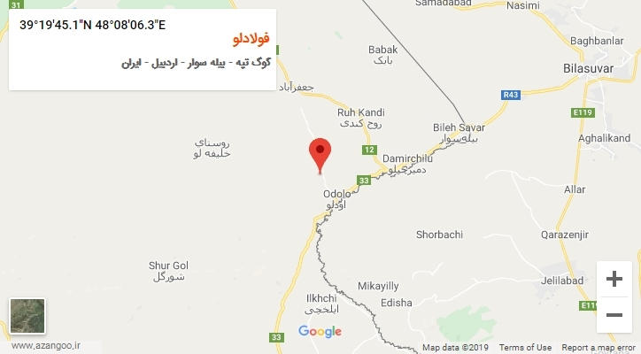 روستای فولادلو بر روی نقشه