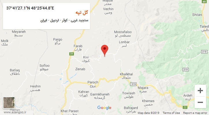روستای گل تپه بر روی نقشه