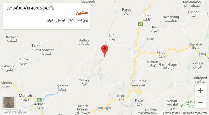 روستای هشین بر روی نقشه