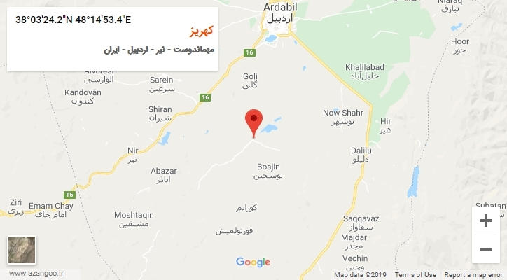 روستای کهریز بر روی نقشه