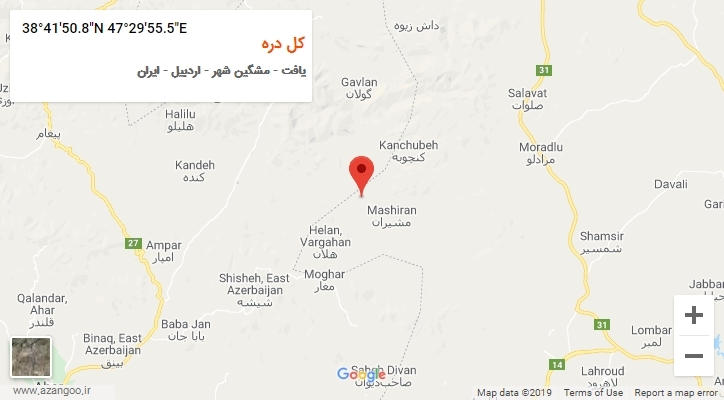 روستای کل دره بر روی نقشه
