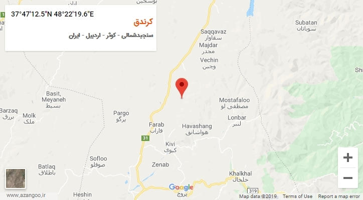 روستای کرندق بر روی نقشه