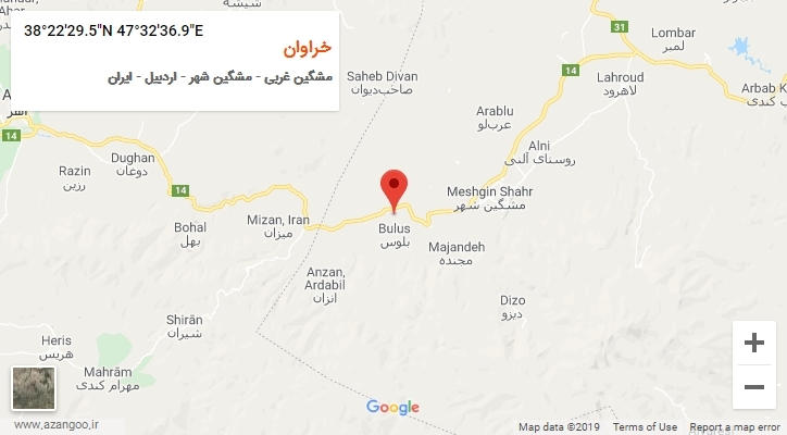 روستای خراوان بر روی نقشه