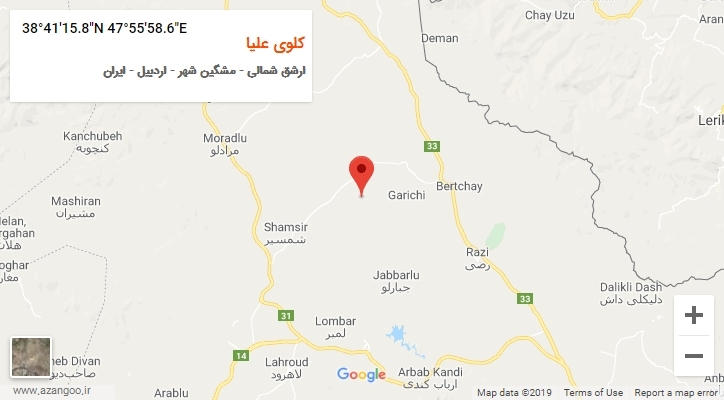 روستای کلوی علیا بر روی نقشه