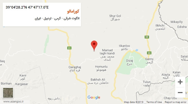 روستای کورامالو بر روی نقشه