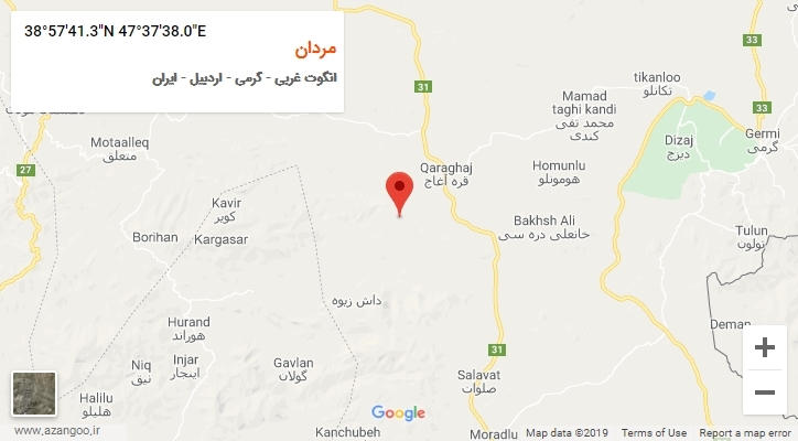 روستای مردان بر روی نقشه
