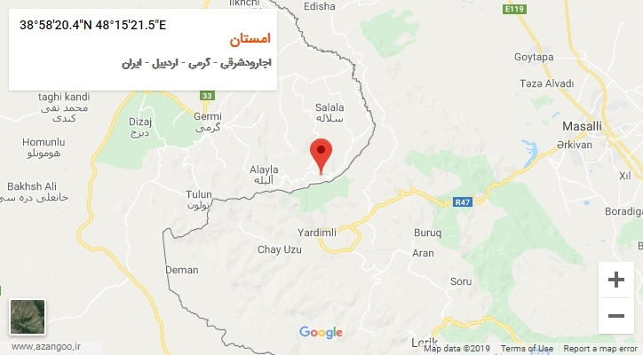 روستای امستان بر روی نقشه
