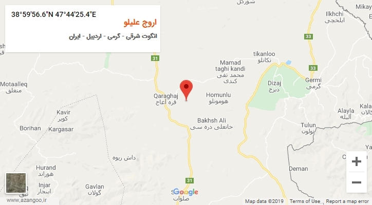 روستای اروج علیلو بر روی نقشه