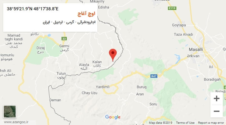 روستای اوچ آغاج بر روی نقشه
