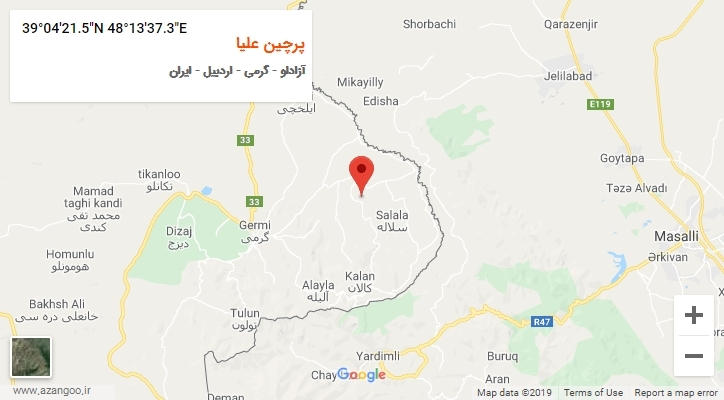 روستای پرچین علیا بر روی نقشه