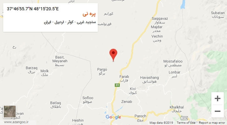 روستای پره نی بر روی نقشه