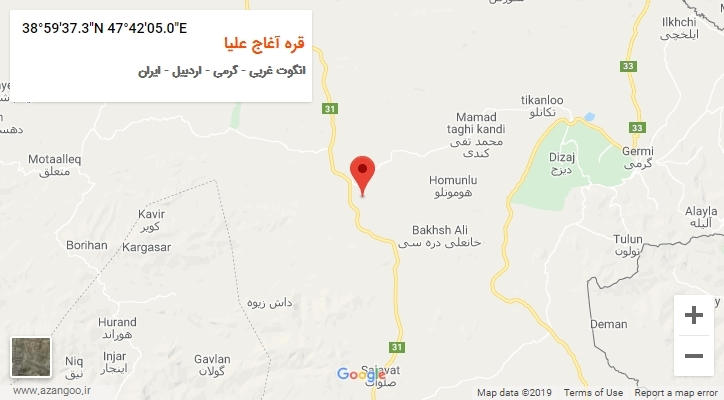 روستای قره آغاج علیا بر روی نقشه