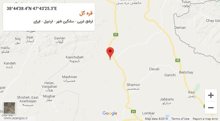 روستای قره گل بر روی نقشه