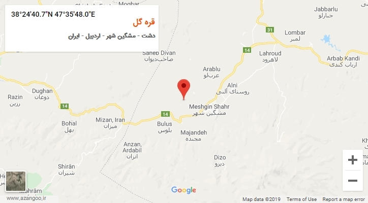 روستای قره گل بر روی نقشه