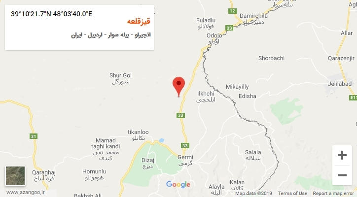 روستای قیزقلعه بر روی نقشه