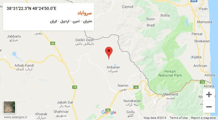 روستای سروآباد بر روی نقشه