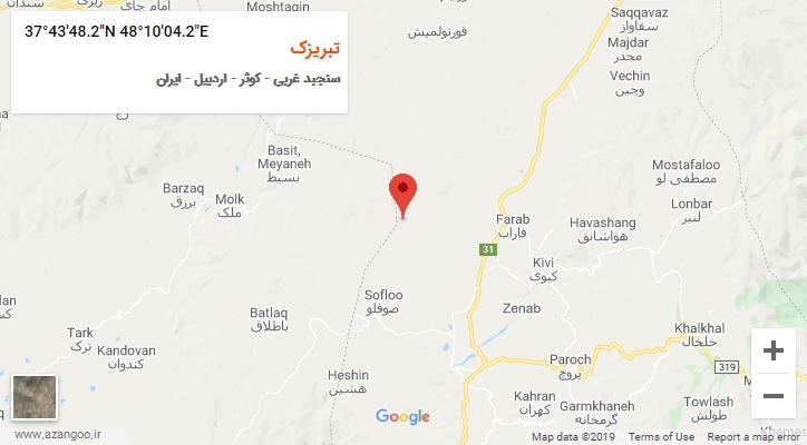 روستای تبریزک بر روی نقشه