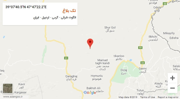 روستای تک بلاغ بر روی نقشه