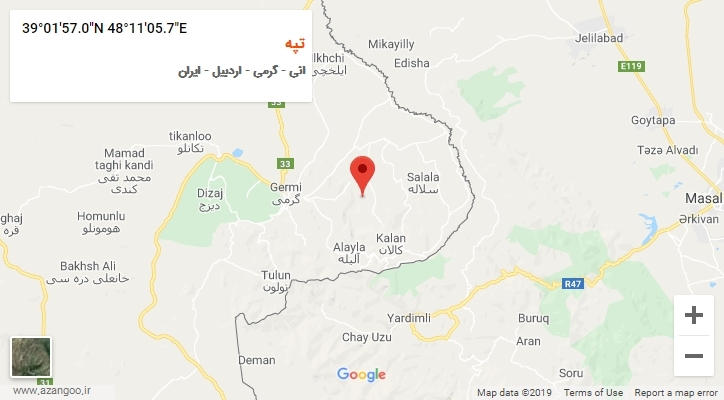روستای تپه بر روی نقشه