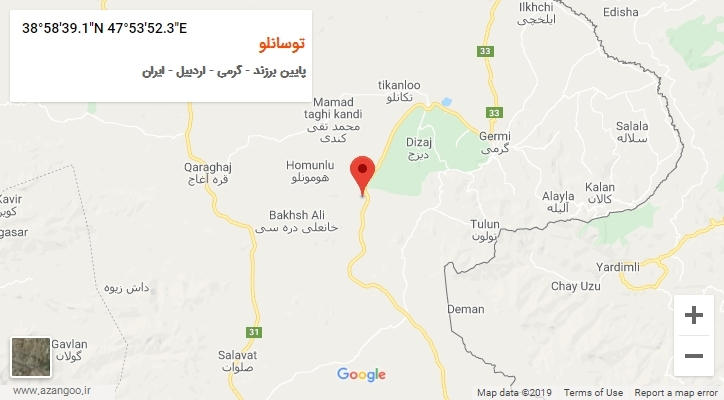 روستای توسانلو بر روی نقشه