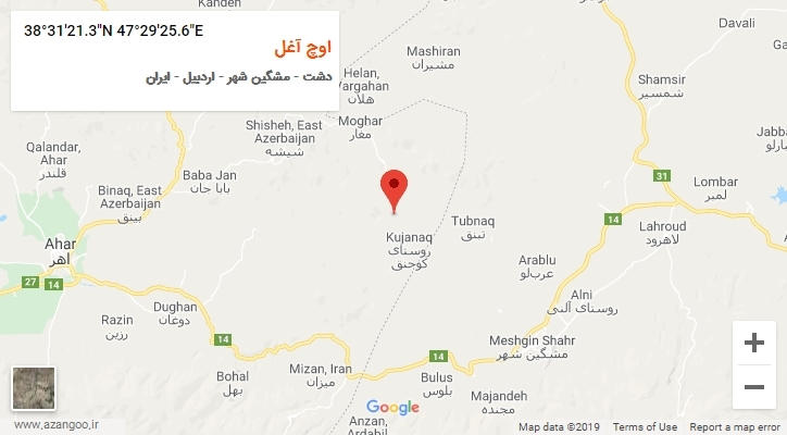 روستای اوچ آغل بر روی نقشه
