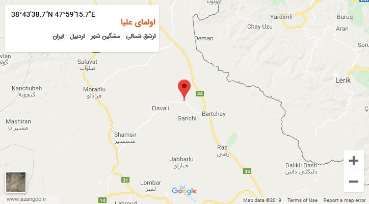 روستای اولمای علیا بر روی نقشه