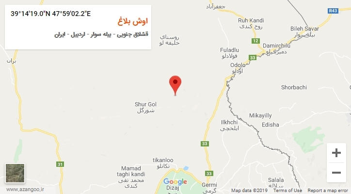 روستای اوش بلاغ بر روی نقشه