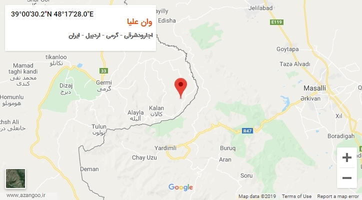 روستای وان علیا بر روی نقشه
