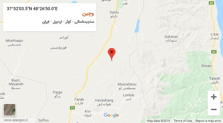 روستای وچین بر روی نقشه