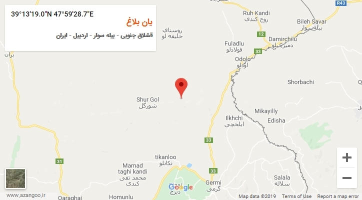 روستای یان بلاغ بر روی نقشه