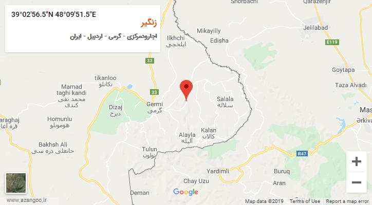 روستای زنگیر بر روی نقشه