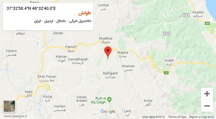 روستای طولش بر روی نقشه