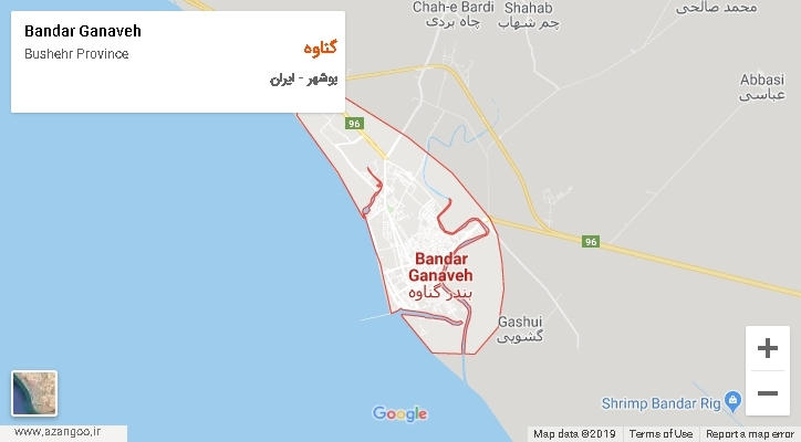 شهرستان گناوه بر روی نقشه