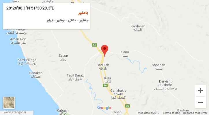 روستای بامنیر بر روی نقشه