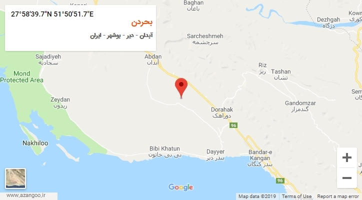 روستای بحردن بر روی نقشه