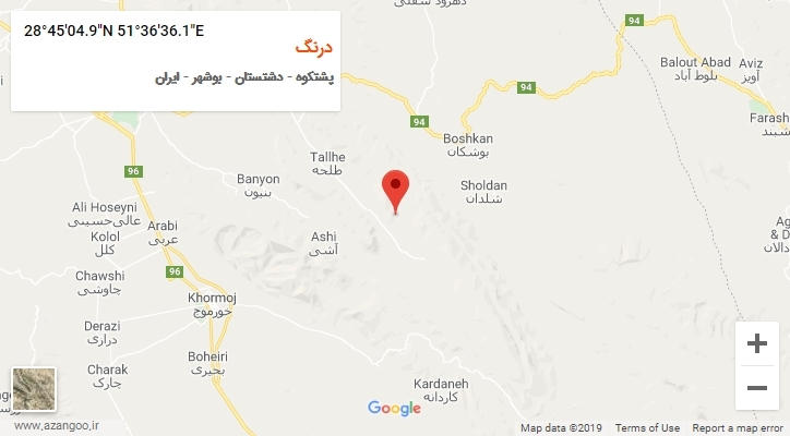 روستای درنگ بر روی نقشه