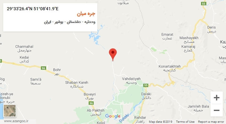روستای جره میان بر روی نقشه
