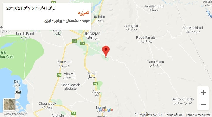 روستای کمرزرد بر روی نقشه