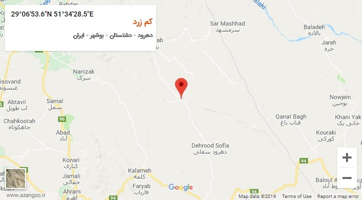 روستای کم زرد بر روی نقشه