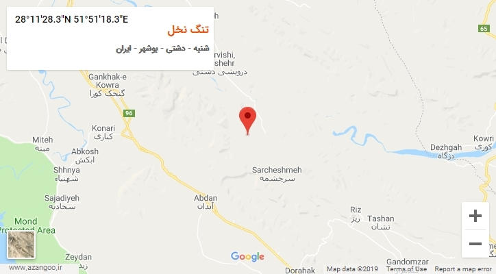 روستای تنگ نخل بر روی نقشه