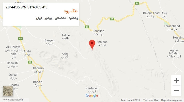 روستای تنگ رود بر روی نقشه